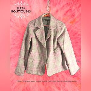 Talbots Glen Plaid Tweed Blazer Jacket Size 14 Gray Purple Wool Dark Academia